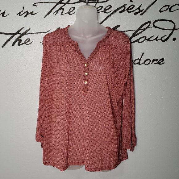 Outback Red Long Sleeve Blouse w/ Half Button Up, XL - Picture 1 of 7